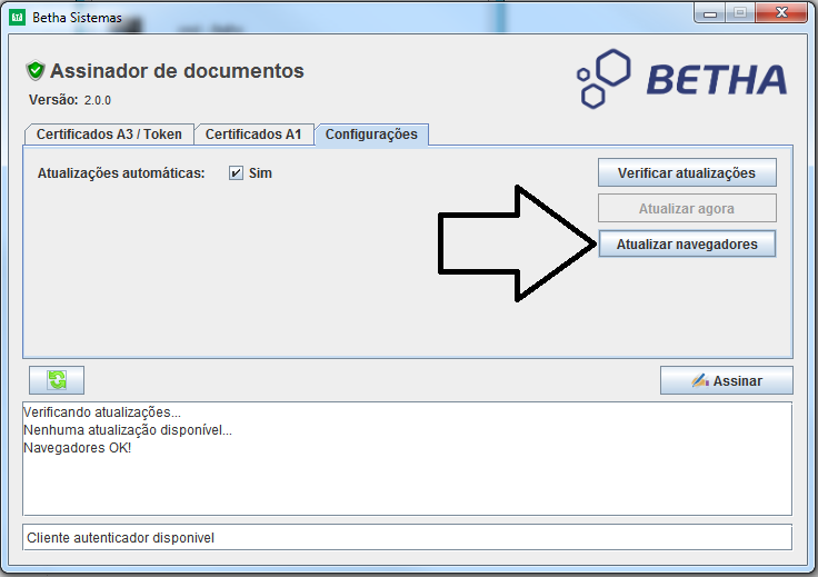 ERRO: BTHx0004 Erro Causa Solução Erro ao verificar os navegadores. Não foi possível verificar a integridade dos navegadores. 1 - Verificar se o sistema operacional é compatível com a aplicação.