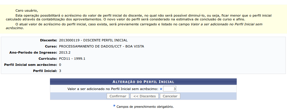 Para para selecionar o discente clique em A seguinte tela será apresentada: Clicando em