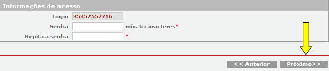 Ao selecionar o endereço desejado, o sistema retornará os dados automaticamente para a tela de cadastro, em seguida, indique o número, o complemento, se houver.