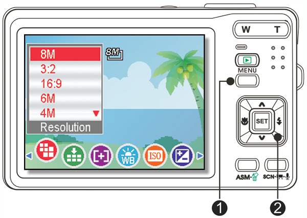 Utilizar os menus Português Quando um menu é apresentado, o controlo de quatro direcções e o botão SET são utilizados para efectuar as definições desejadas. Menu REC 1.