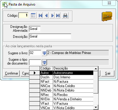 1.3.5 Janelas de Listas Em qualquer janela onde se encontre, sempre que ao lado do campo a preencher se encontra o botão significa que pode preencher esse campo através de uma lista de registos de