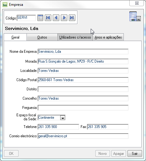 1.2.3 Criação da empresa Aceda a aplicação com o utilizador Admin e Palavra Pass 0000 e aceda ao Sistema. Para criar uma empresa deve, aceder ao menu Tabelas, seleccionar a opção 1 Empresas 1.