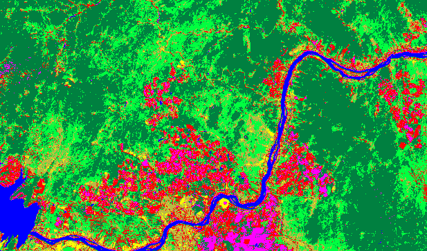 Figura 13: Resultado da classificação usando o mapa auto-organizado de Kohonen com função de distância retangular Figura 14: Pós-rotulação da classificação da Figura 13 Os resultados obtidos com o