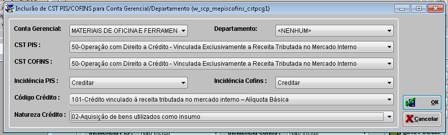 6 COMPRAS DE MATERIAIS DE CONSUMO Figura 8: Configuração para Compras de Materiais de Consumo.