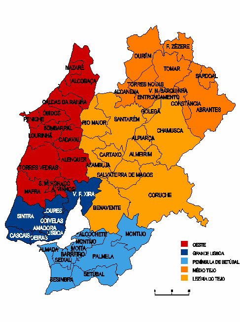 População e território A Região de Lisboa e Vale do Tejo (RLVT) é constituída por 5 NUTS III: Oeste, Grande Lisboa, Península de Setúbal, Médio Tejo e Lezíria do Tejo, e integra 51 Concelhos,