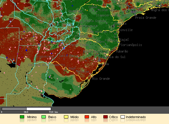 Mapa de Risco de Fogo para o dia 28/06/2012 Região Sul 3 Tendências e previsão do Tempo 28/06/2012: Em todas as áreas da região: sol e poucas nuvens. Temperatura amena.