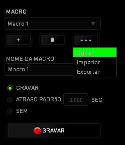 GUIA MACRO A guia Macro permite criar uma série precisa de teclas e botões pressionados. Essa guia também permite que você tenha diversas macros e longos comandos de macros ao seu dispor.