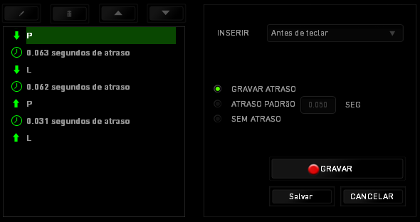 Você pode adicionar um novo conjunto de comandos de macros clicando no botão no menu de sequência de teclas