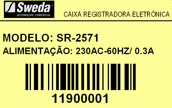 Conexão à rede elétrica Observar a voltagem da registradora na etiqueta colada na lateral direita do gabinete perto do interruptor liga-desliga.