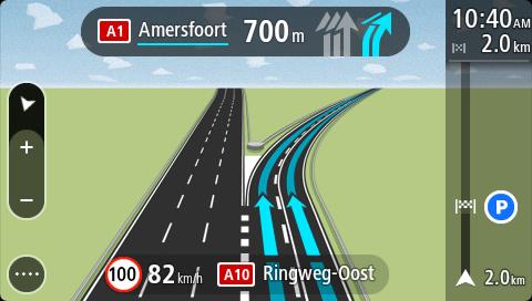 A Tecnologia avançada de indicação de faixa de rodagem ajuda-o a preparar-se para as saídas e nós de autoestrada mostrando a faixa que deverá utilizar ao longo do percurso planeado.