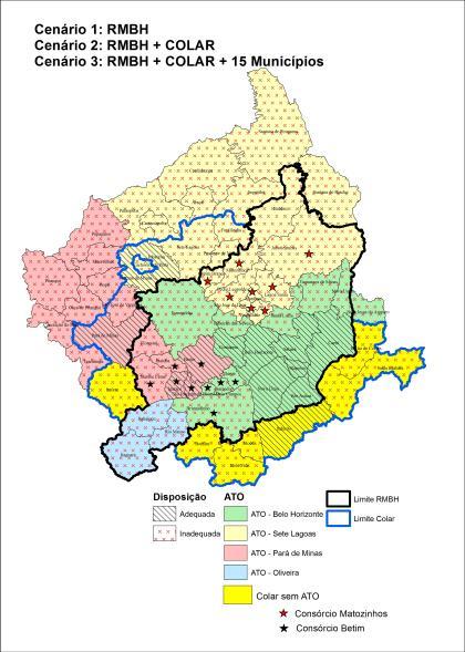 Cenários e sugestão inicial de localização dos aterros Projeção para geração de resíduos sólidos em 2011 (toneladas/dia) Custo