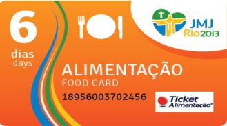 4.3. Alimentação Os peregrinos inscritos na Organização Oficial da JMJ receberão cartão próprio para aquisição da alimentação durante os dias da JMJ.