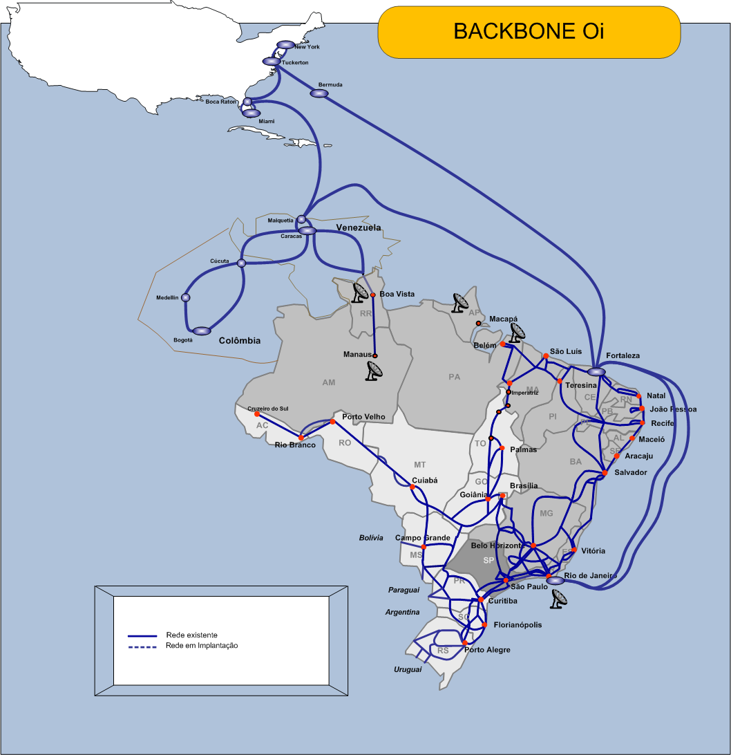 Cobertura do Backbone de Dados Oi tem um total de: 138 mil Km de cabos de fibra ótica 30.