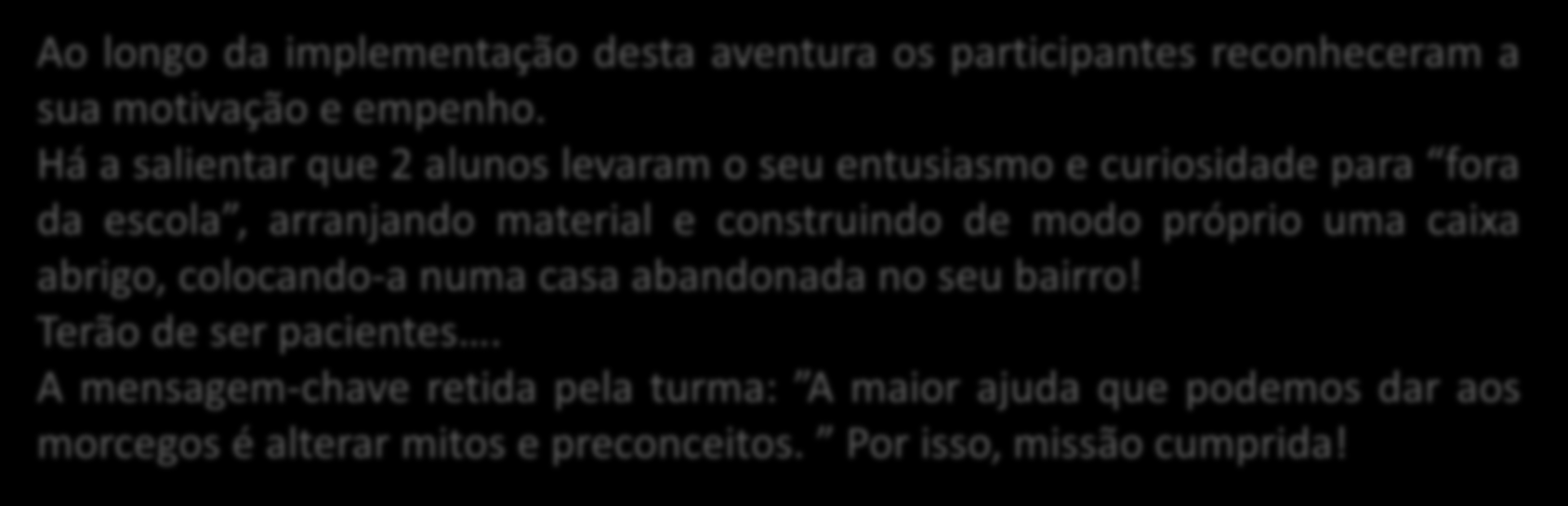 SLIDE 20: 9ª Sessão (conclusão) Conclusão da última sessão: Os alunos efetuaram em grupo turma de uma forma interativa o balanço/avaliação do projeto desenvolvido por eles.