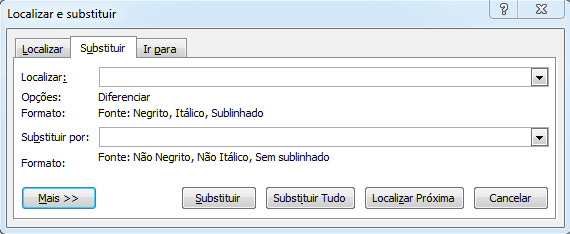 APÊNDICE J Como localizar e substituir palavras formatadas em negrito, itálico e/ou sublinhado no Microsoft Word 2010 1. Digite Ctrl + U para abrir a janela Localizar e Substituir ; 2.
