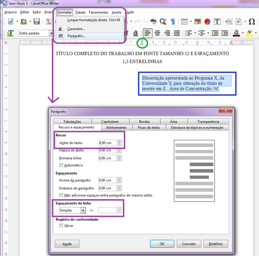 APÊNDICE P Texto sobre a natureza do trabalho ajustes da margem e do espaçamento no Libre Office Writer 1.