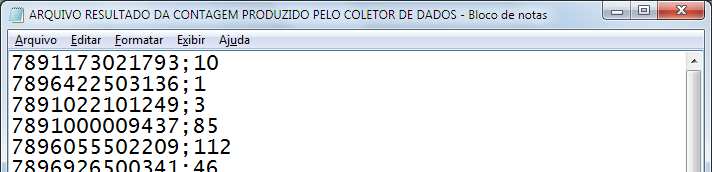 ARQUIVO COM O RESULTADO DAS CONTAGENS Para todas as 3 maneiras de contagem, o resultado será transmitido do coletor de dados