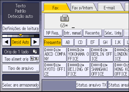 Armazenar um documento 1. Pressione [Selec arq armazenado]. 2. Seleccione os documentos a serem enviados. Quando são seleccionados vários documentos, são enviados pela ordem de selecção.