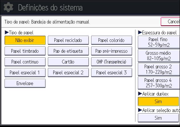 9. Adicionar papel e toner 8. Pressione [OK]. 9. Feche a tela de definições iniciais. Ao usar o painel de operação padrão Pressione a tecla [Ferramentas do usuário/contador].