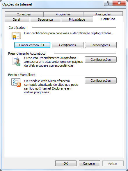 7.5: Importando o Certificado de Segurança no Microsoft Internet Explorer 7.5.1 Abra o navegador Internet Explorer, vá em: Ferramentas > Opções da Internet : 7.