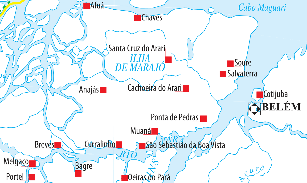 Figura 23 Recorte do Mapa Eletrogeográfico Brasileiro, com destaque para Ilha do Marajó (Fonte: Eletrobrás, 2012) Na Figura 23 acima, podemos verificar uma imagem do Sistema Isolado do Marajó, onde