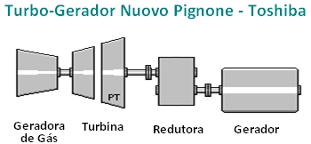 Figura 2. 28- Configuração Turbogerador: Nuovo Pignone/Toshiba (TROYMAN A. C. R., 1994). As informações operacionais e de desempenho das turbinas das Figuras 2.