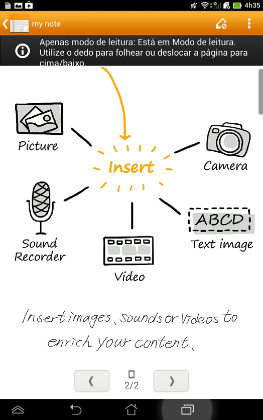 Modo só de leitura do SuperNote Para activar o modo só de leitura, toque em e toque em Só de leitura.