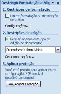 Microsoft Office Word Prof. Paulo Najar Insira uma listagem suspensa que restrinja as opções disponíveis às que você especificar. 1.