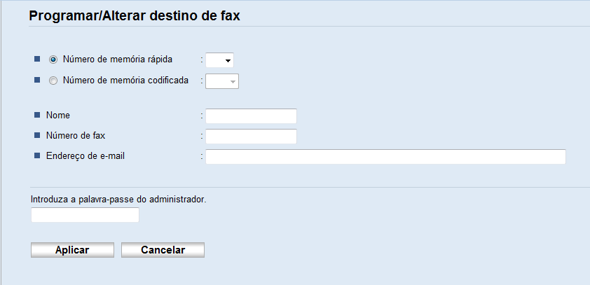 6. Enviar e Receber um Fax Registar destinos de fax utilizando o Web Image Monitor 1. Inicie o Web browser e aceda ao equipamento introduzindo o respectivo endereço IP. 2.