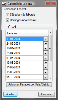 Calendário Laboral É possível criar um calendário laboral para aplicá-lo opcionalmente ao diagrama de tempos-actividades.