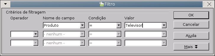 Para filtrar os dados da tabela dinâmica, siga o roteiro abaixo: a) Clique no botão Filtro. b) No campo ''Nome do campo'', escolha Produto.