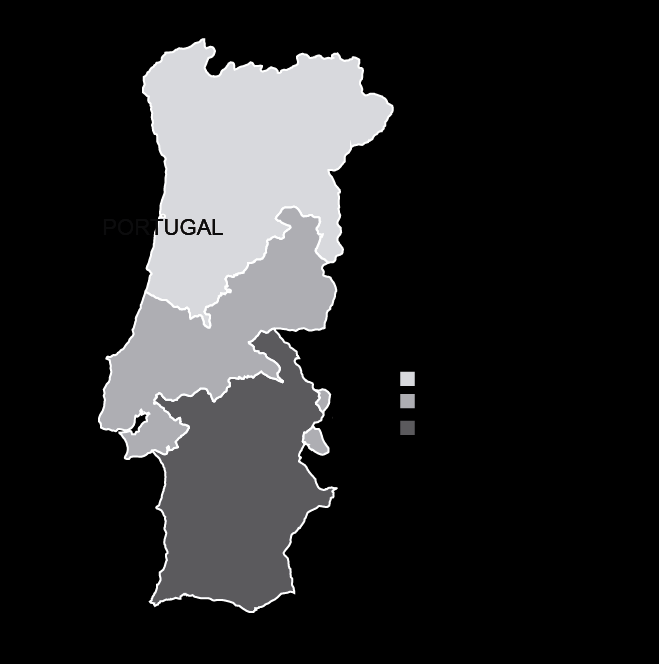 tribunais, o de Coimbra, que cobria a região norte do reino, o de Lisboa, que cobria a região central, e o de Évora, que compreendia a região sul de Portugal.