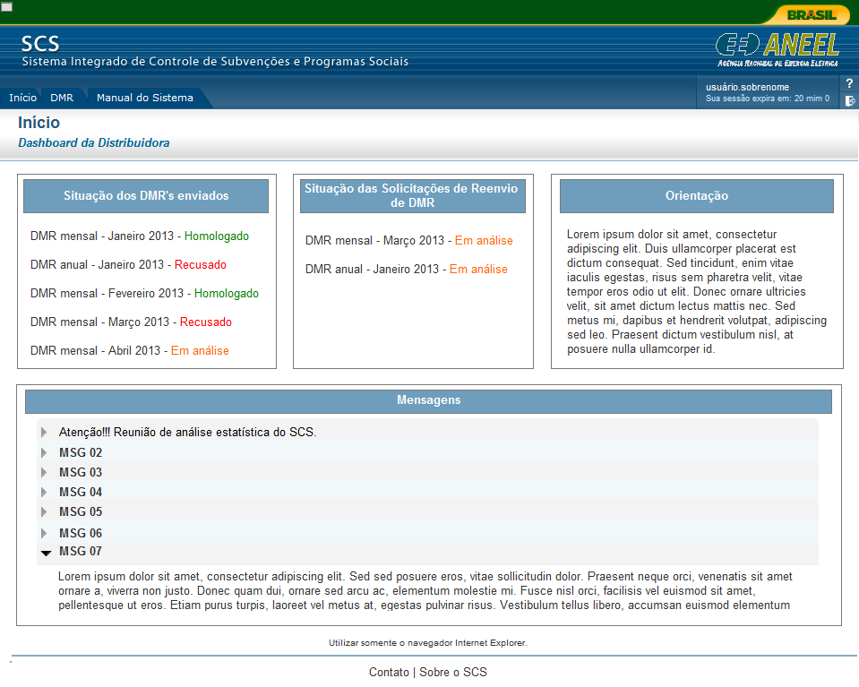 21 Ao acessar o sistema via interface gráfica (web) será apresentada a tela de início do sistema.