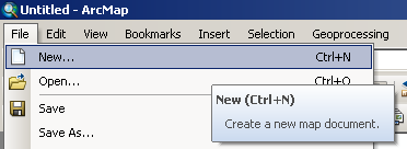 Novo Documentos de Mapa Criar um novo Documento de Mapa Abra no ArcMap usando Novo na Barra Padrão ou Menu
