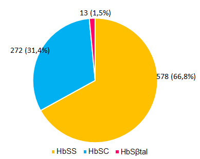 26 com hemoglobinopatia CC, ambos representando 0,1% do total de indivíduos examinados (Gráfico 3). Gráfico 3.