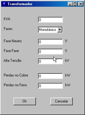 73 Fig.7.11 Tela do SimPerdas Transformadores Pressionando o botão Novo, obtém-se na tela a janela Transformador, para cadastramento de um novo transformador.