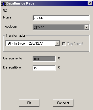 82 Fig.7.25 Tela do SimPerdas Detalhes da Rede, confirmação Ao pressionar o botão OK, o usuário retorna a janela da rede. Feitos os ajustes necessários, a rede está pronta para cálculo.