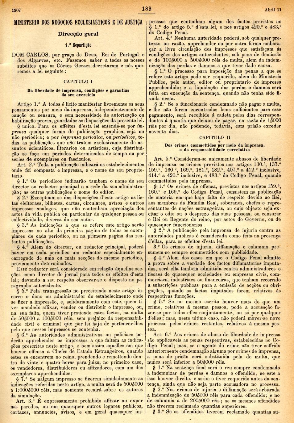 Diário do Governo n.º 81, 13 de Abril de 1907 In Hemeroteca Digital - ContentE v.1.6-2008-04-17t17:15:29 [Consult. 2012-09-18].