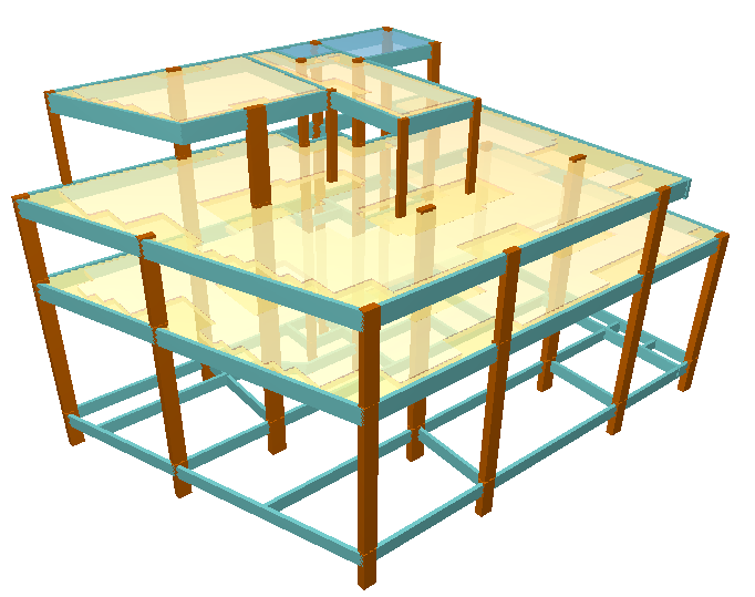 Figura 54 Vista em 3D do modelo. Até esta etapa, todos os materiais já foram escolhidos, toda a geometria do edifício foi definida e todos os carregamentos foram aplicados.