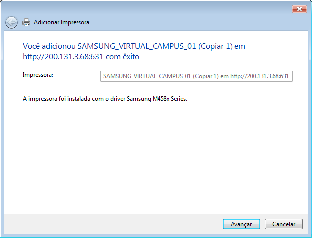 f. Selecione a impressora Samsung M458x Series e clique