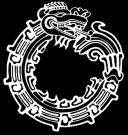 A figura de Quetzacoalt aparece aqui no centro da bandeira mexicana." LENDAS Figura de ouroboros (a serpente devorando-se em forma de um círculo).