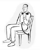 Extensão de joelho: O paciente deverá estar sentado numa cadeira, com os pés afastados à largura dos ombros, alinhados um com o outro, com as pontas viradas para frente e com o peso do corpo