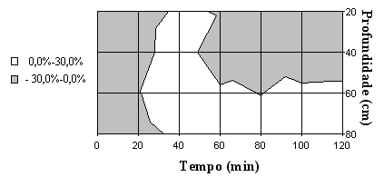 60,0%-90,0% 30,0%-60,0% 0,0%-30,0% 80 0 20 40 60 80 100 120 Tempo (min) 20 40 60 Profundidade (cm ) Figura 3.