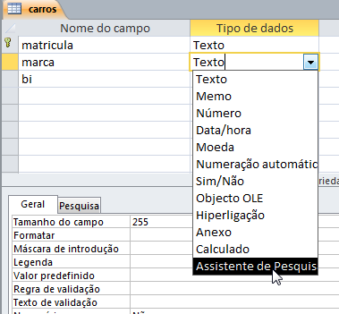 Assistentes de pesquisa nos campos Em seguida modificamos