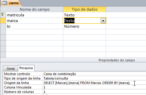 Assistentes de pesquisa nos campos Pode verificar que o campo