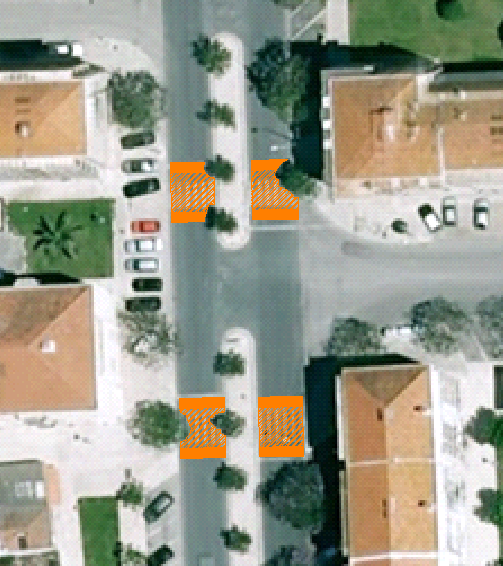 O estreitamento das ruas em zonas de intersecção e passadeiras poderá trazer vantagens não só ao nível da redução da velocidade, mas também na redução do percurso que os peões fazem ao atravessar a