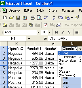 Ou, em termos da sintaxe do Excel: = SE(OU(K2= ;M2= ); ;SE(E(K2= Positiva ;M2= Baixa ); Sim ; Não )) A implementação no Excel pode ser vista na Figura 31.