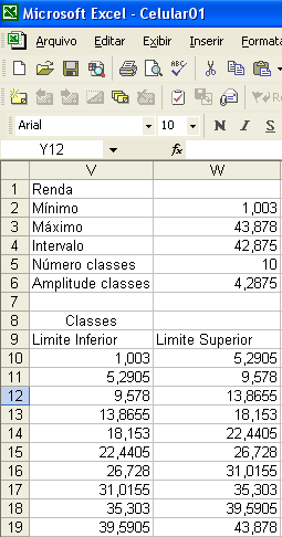 Figura 131 Cálculo dos limites inferior e superior da segunda classe de Renda O limite inferior da segunda classe é o limite superior da primeira classe.