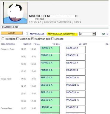 O sistema devolverá uma mensagem indicando todas as disciplinas que foram matriculadas no semestre