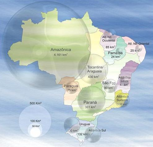 DISPONIBILIDADE DE RECURSOS HÍDRICOS NO PAÍS Contribuição média anual das regiões em km 3